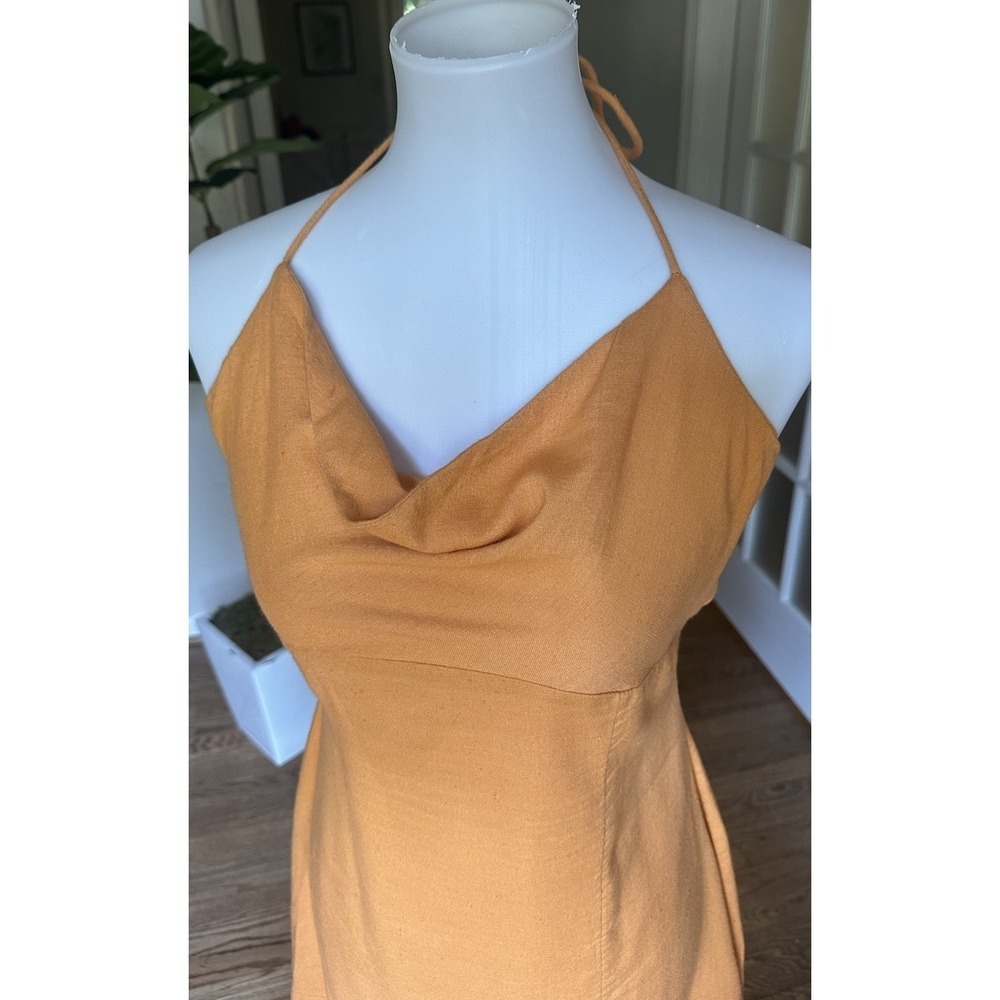 Free People Orange Halter Mini Dress Open Back Tassel Tie Small Viscose Cotton - Picture 2 of 11